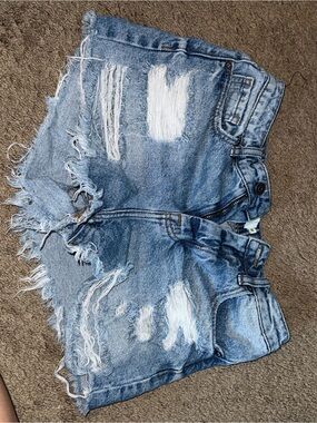 Light Blue Distressed Denim Jean Shorts - Women's